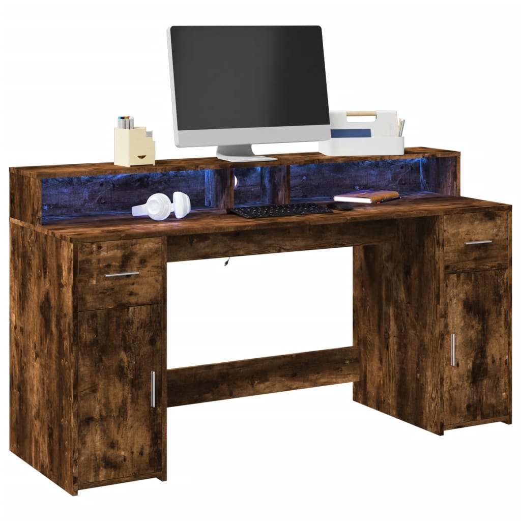 Bureau Met Led-Verlichting Bewerkt Hout