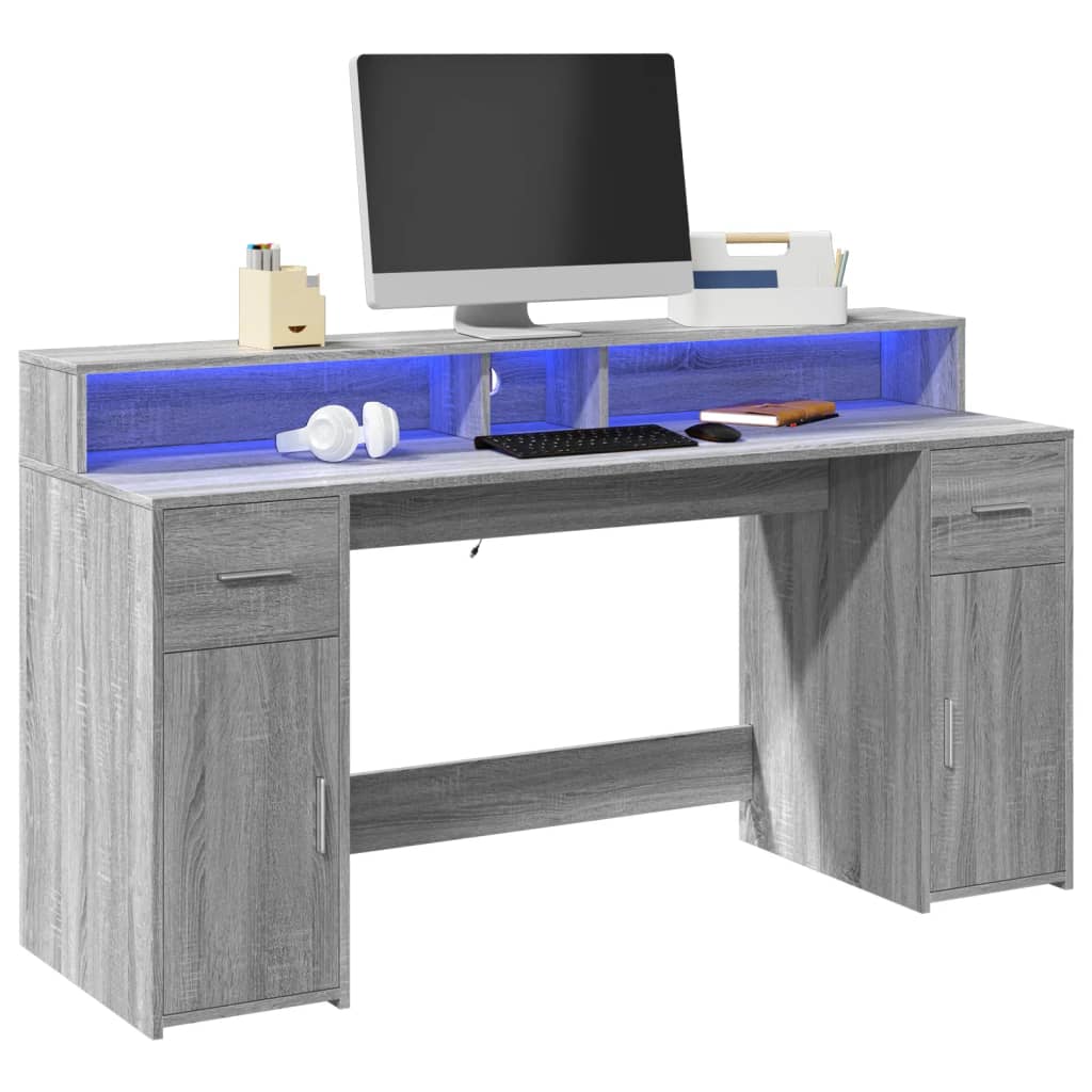 Bureau Met Led-Verlichting Bewerkt Hout