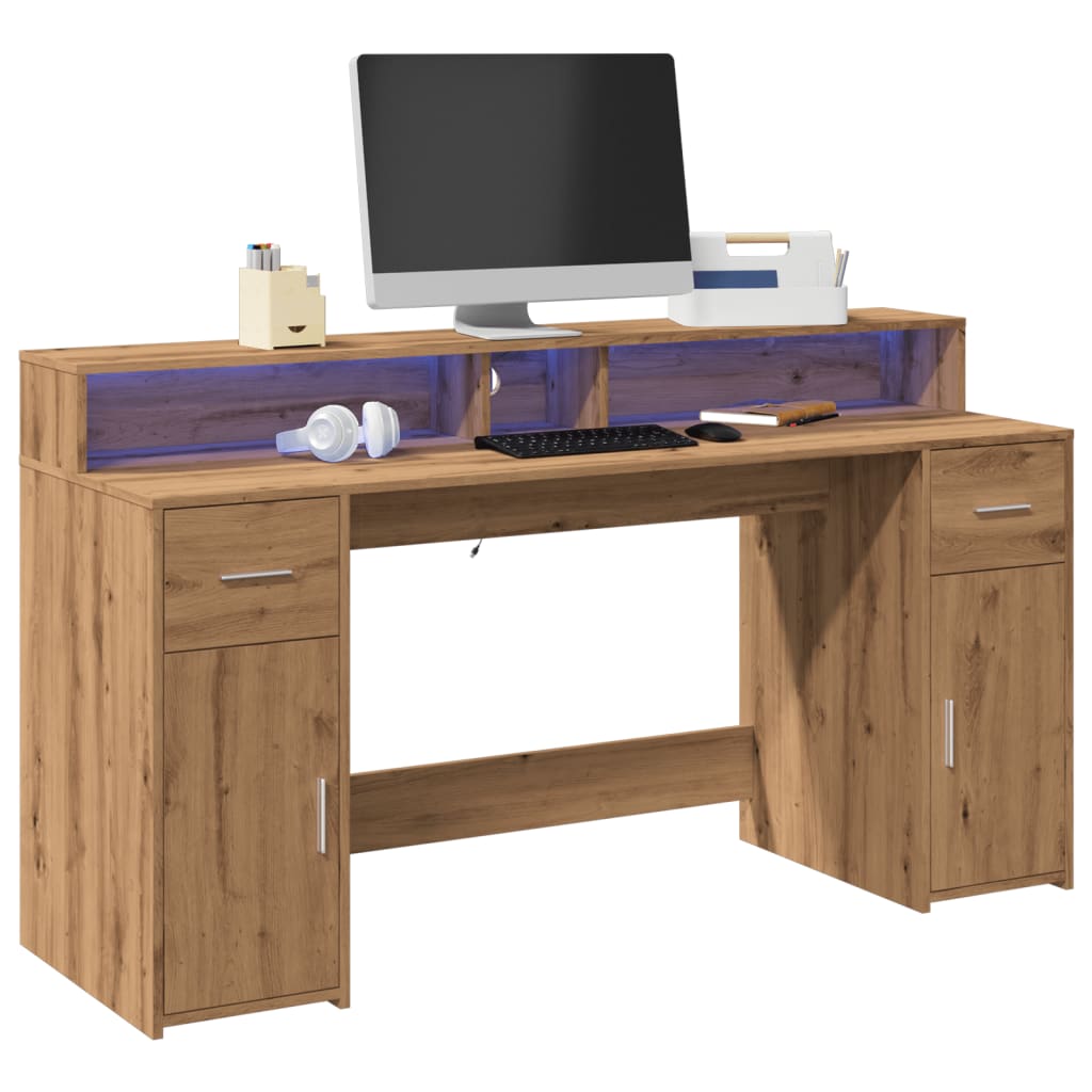 Bureau Met Led-Verlichting Bewerkt Hout