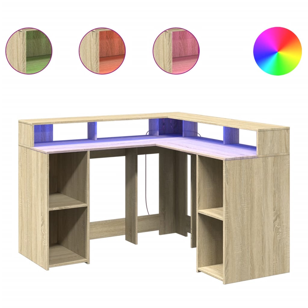 Bureau Met Led-Verlichting Hout Kleur