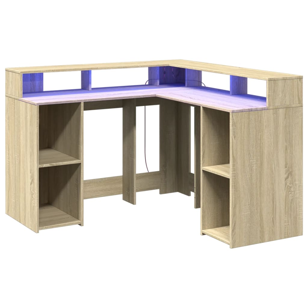 Bureau Met Led-Verlichting Hout Kleur