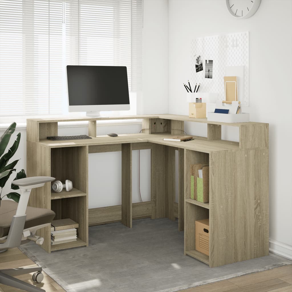 Bureau Met Led-Verlichting Hout Kleur