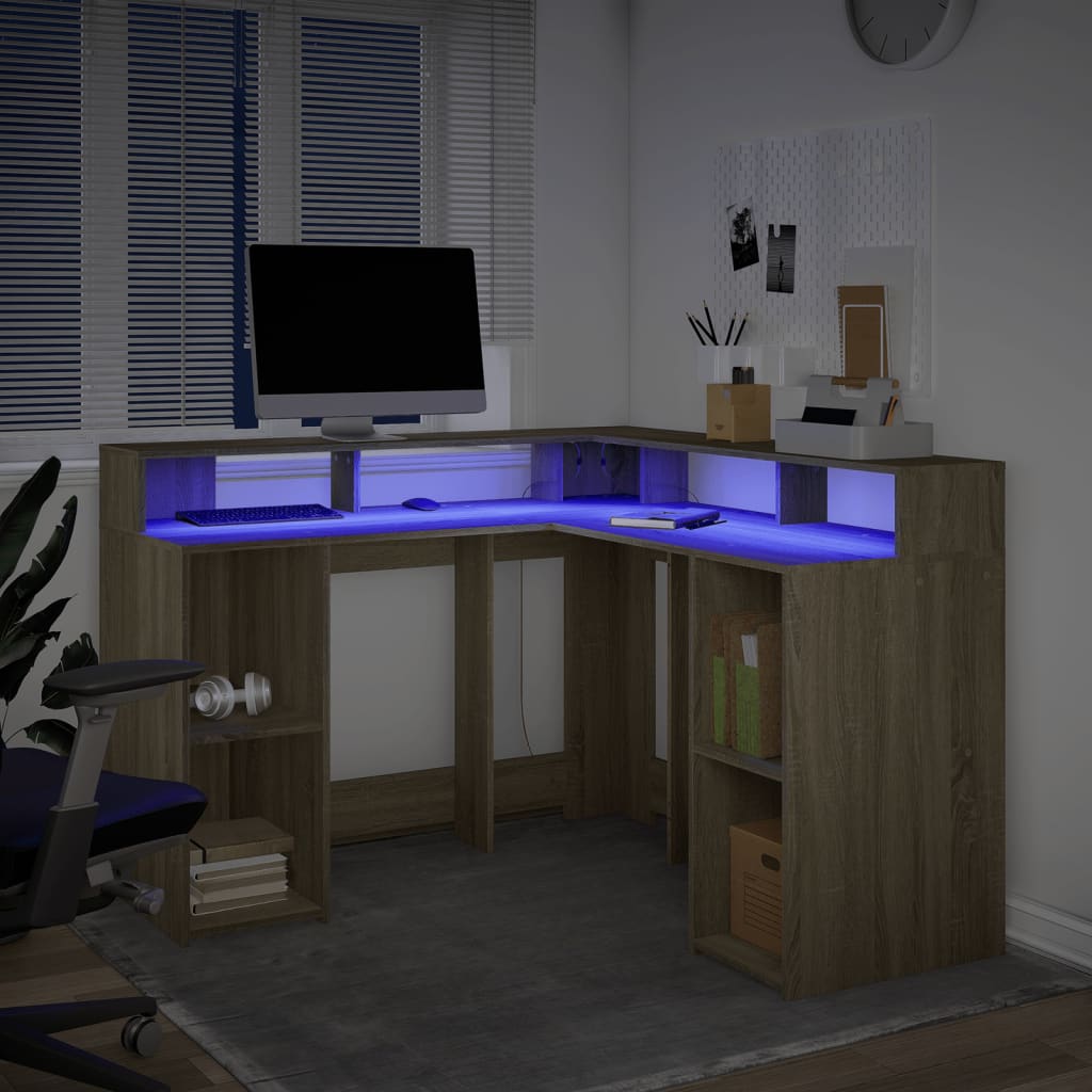 Bureau Met Led-Verlichting Hout Kleur