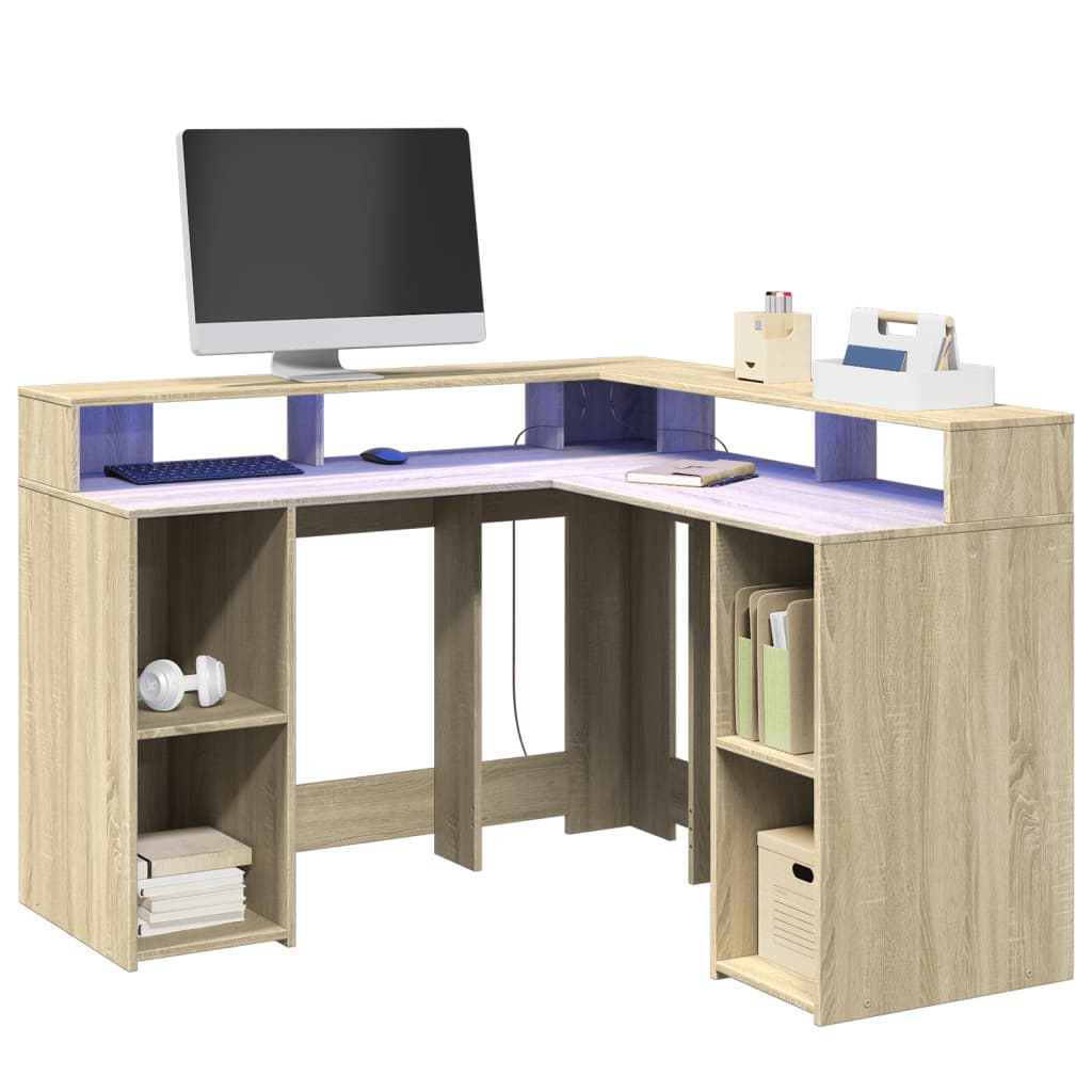 Bureau Met Led-Verlichting Hout Kleur