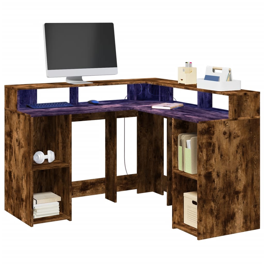 Bureau Met Led-Verlichting Hout Kleur