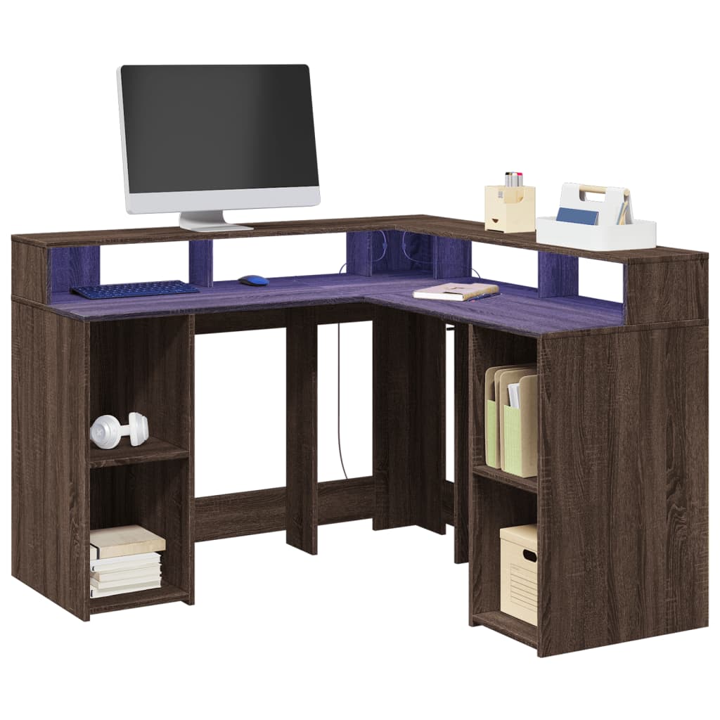 Bureau Met Led-Verlichting Hout Kleur