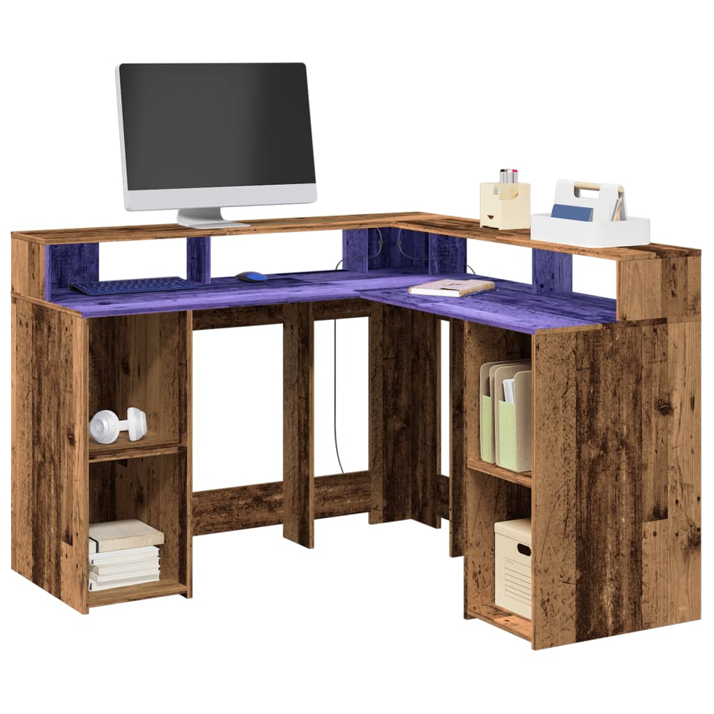 Bureau Met Led-Verlichting Hout Kleur