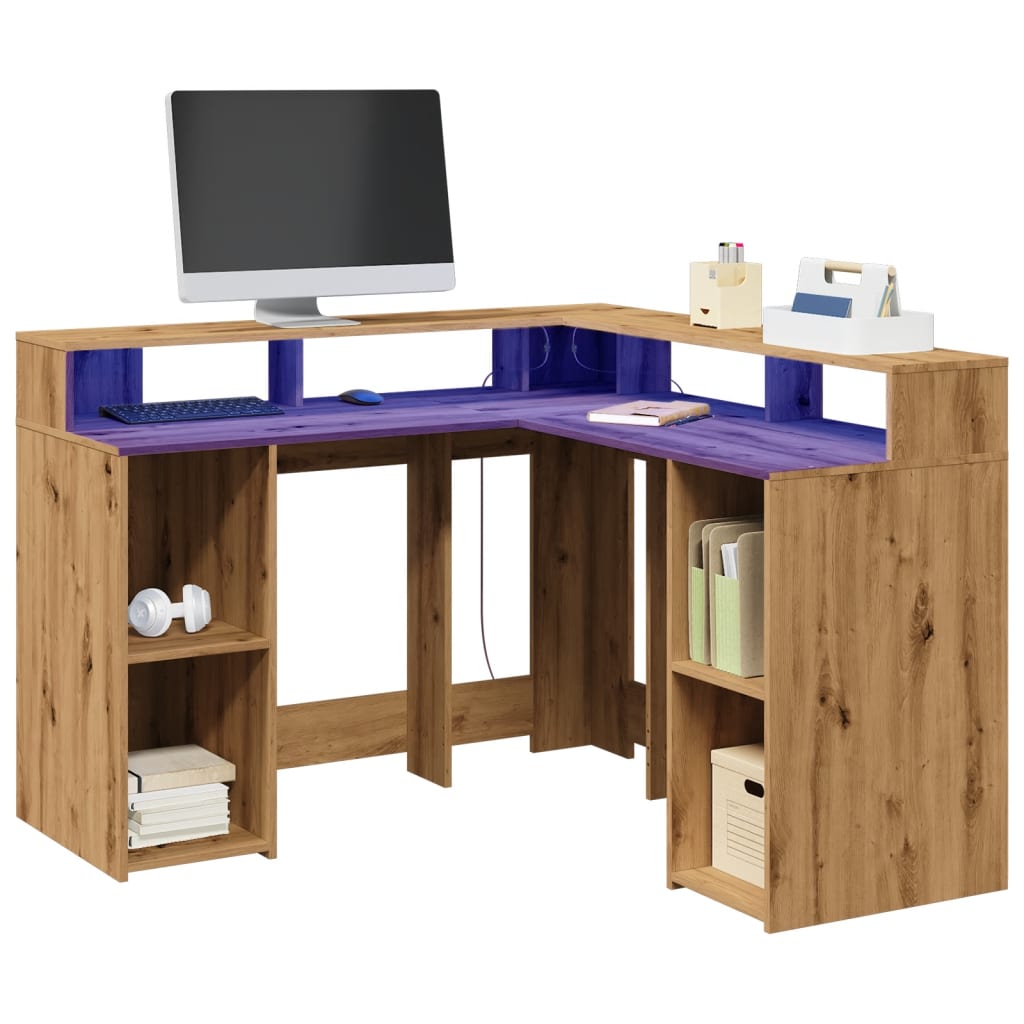 Bureau Met Led-Verlichting Hout Kleur