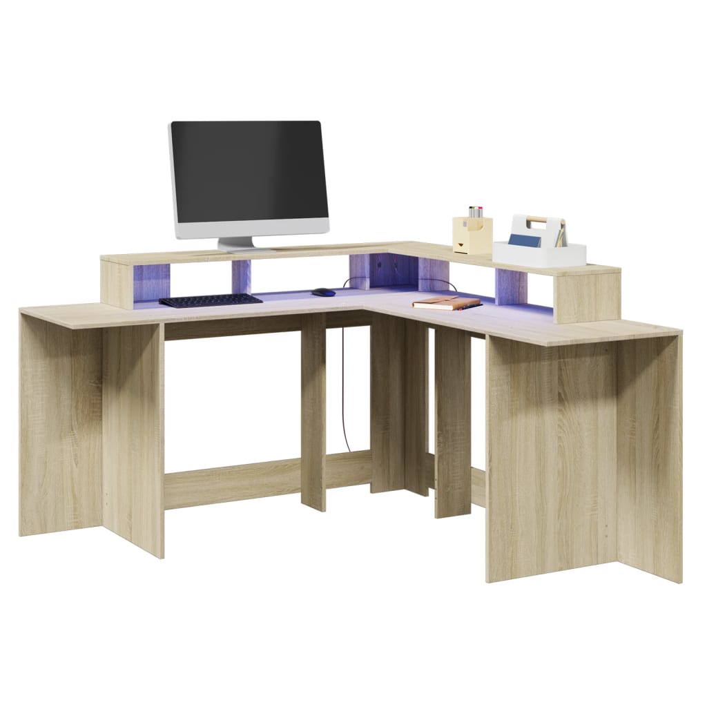 Bureau Met Led-Verlichting Hout Kleur