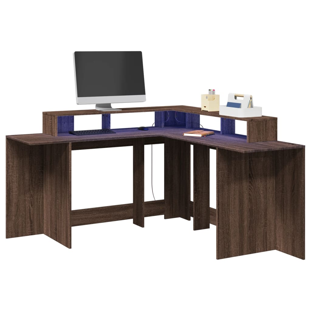 Bureau Met Led-Verlichting Hout Kleur