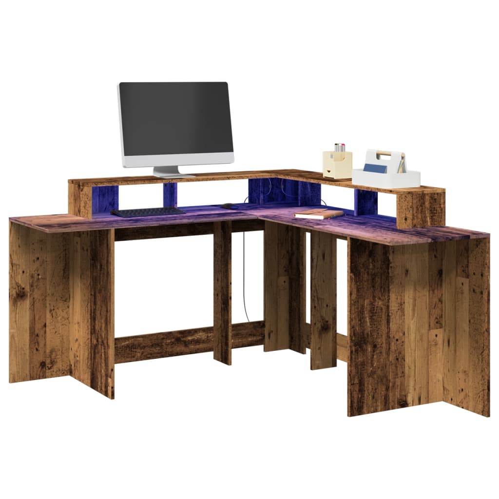 Bureau Met Led-Verlichting Hout Kleur