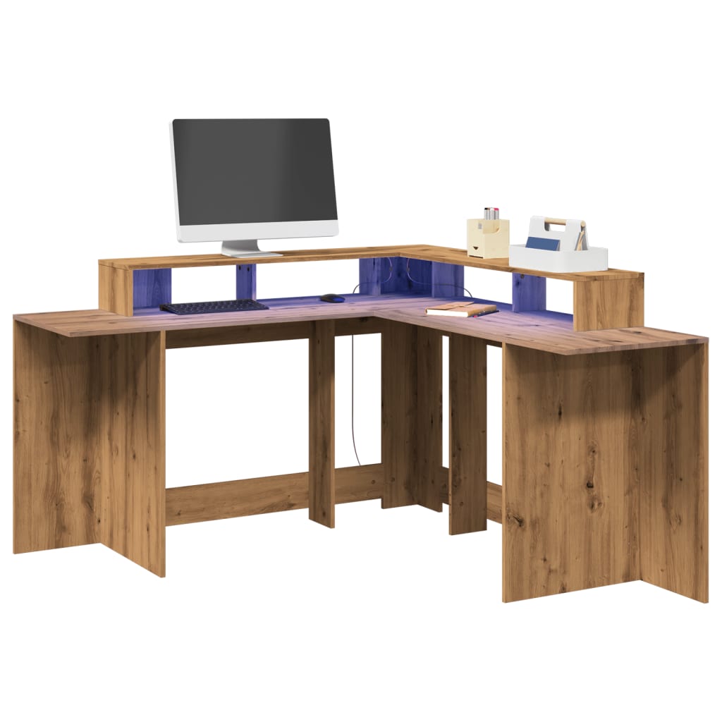 Bureau Met Led-Verlichting Hout Kleur