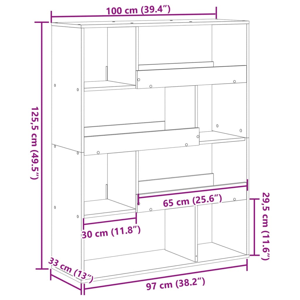 Kamerscherm 100X33X125,5 Cm Bewerkt Hout
