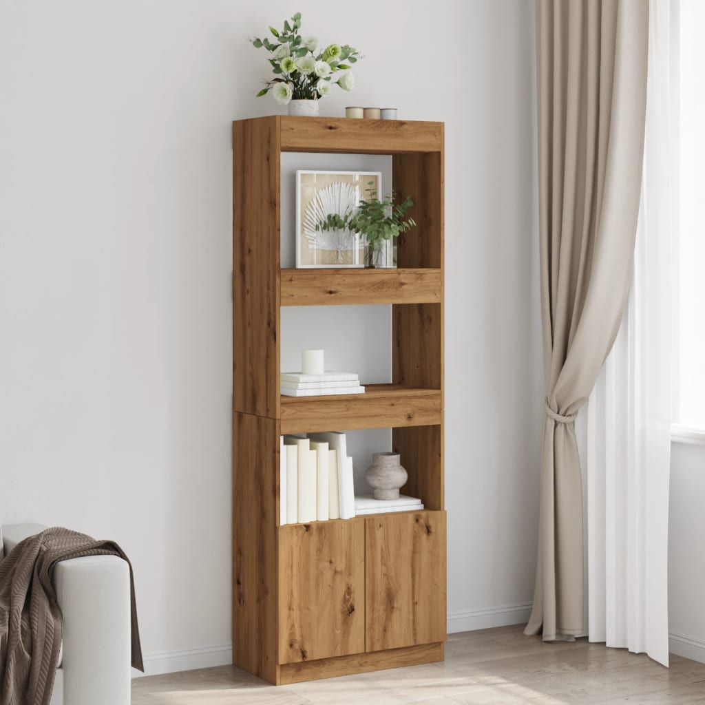 Hoge Kast 92X33X Bewerkt Hout Artisanaal Kleur Eiken