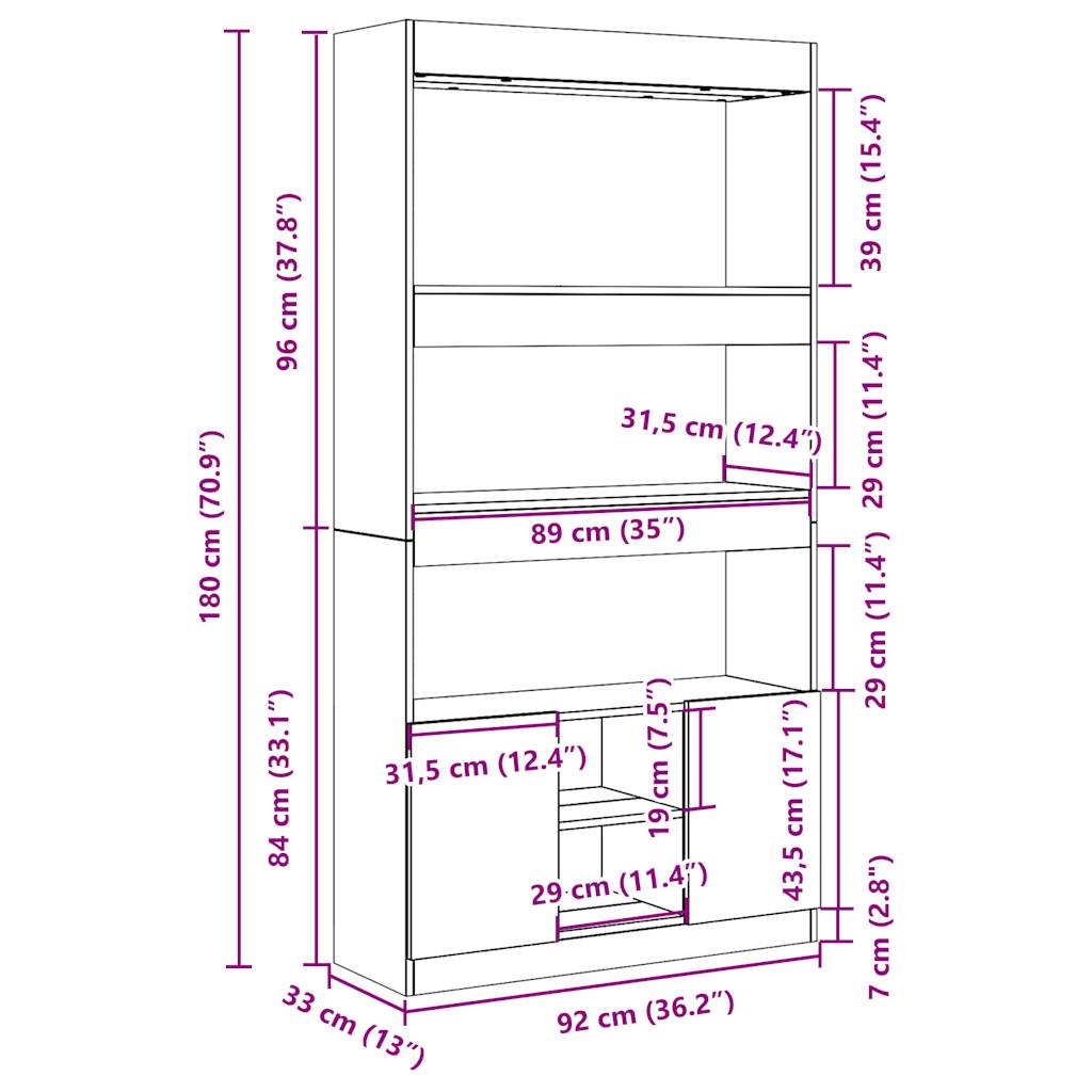 Hoge Kast 92X33X Bewerkt Hout Betongrijs