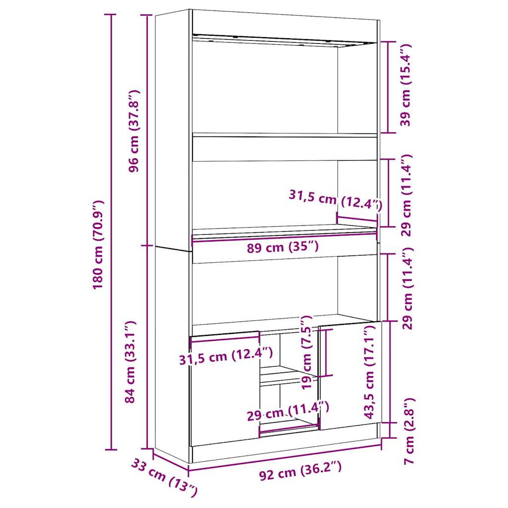 Hoge Kast 92X33X Bewerkt Hout Kleurig Gerookt Eiken
