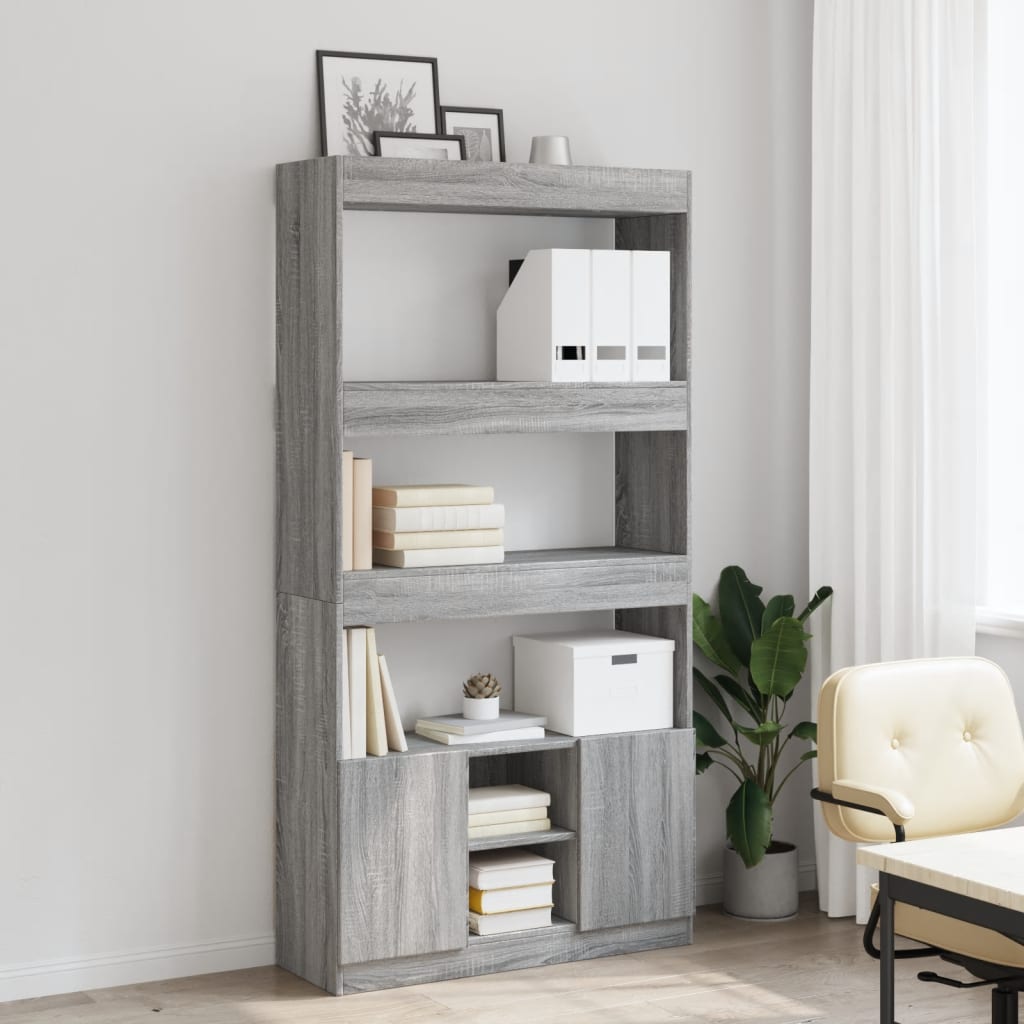 Hoge Kast 92X33X Bewerkt Hout Eikenkleurig Grijs Sonoma