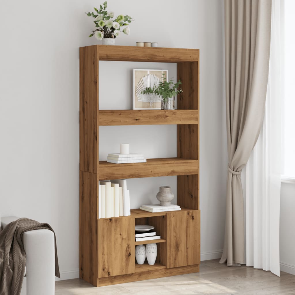 Hoge Kast 92X33X Bewerkt Hout Artisanaal Kleur Eiken