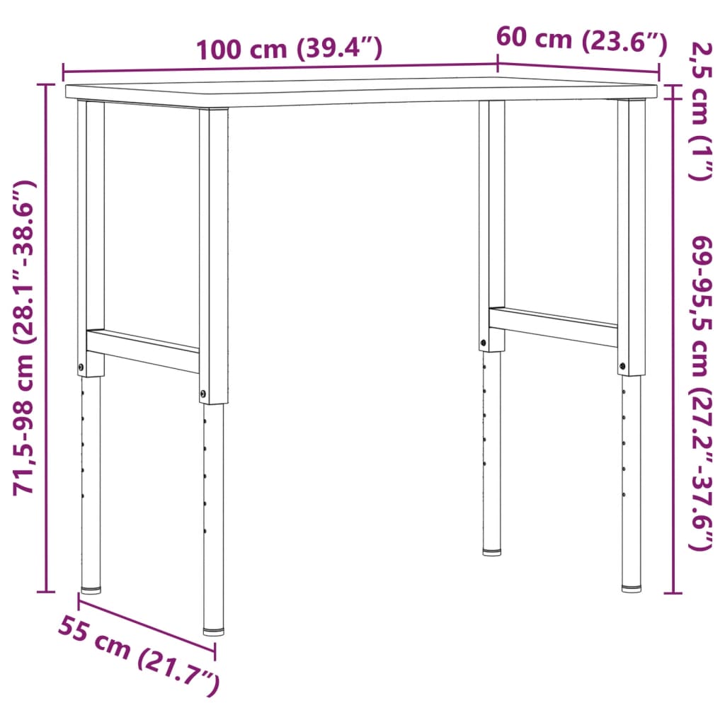 Werkbank 100X(55-60)X(71,5-98) Cm Massief Beukenhout