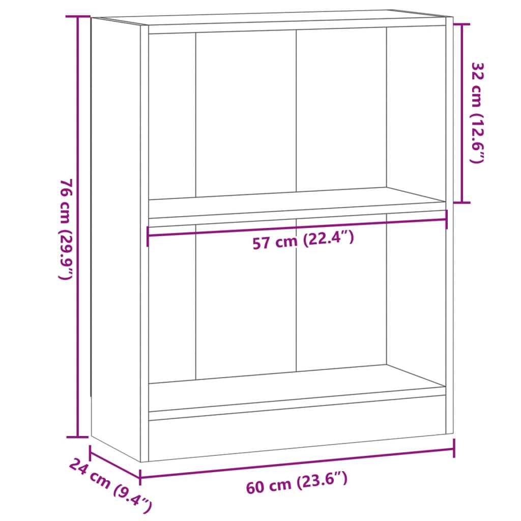 Boekenkast 60X24X Bewerkt Hout Artisanaal Kleurig Eiken