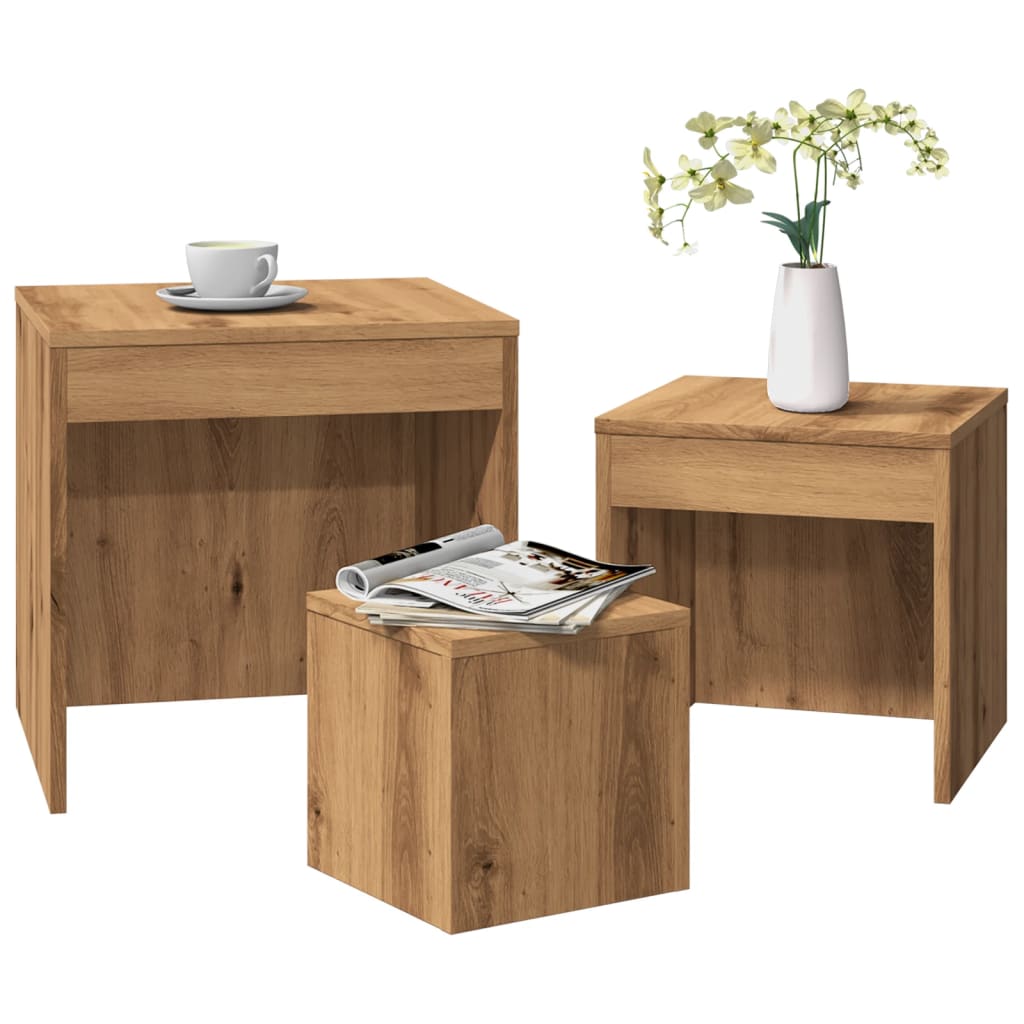3-Delige Tafeltjesset Bewerkt Hout