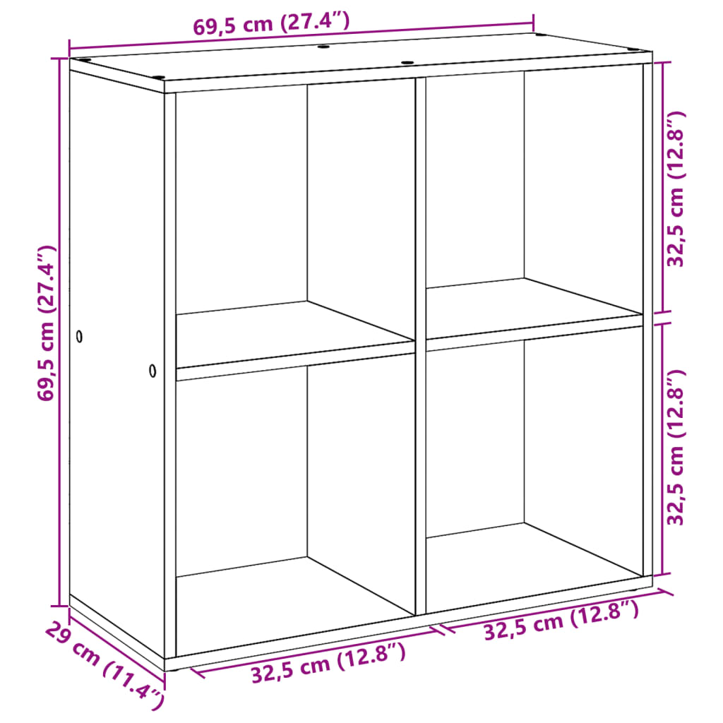 Kamerscherm / Boekenkast 69,5X29X69,5 Cm Bewerkt Hout