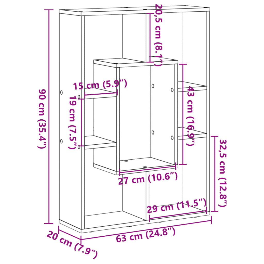 Boekenkast 63X20X90 Cm Bewerkt Hout Kleurig