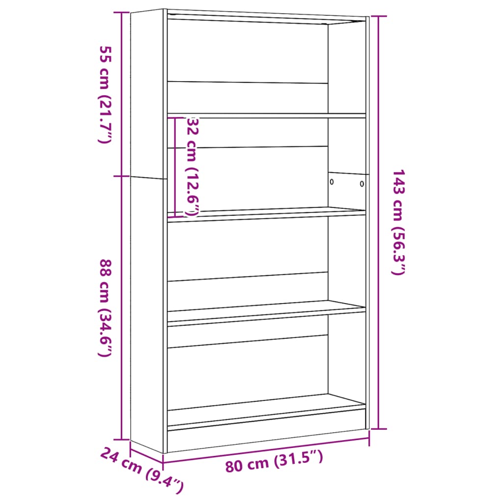 Boekenkast 80X24X Bewerkt Hout Zwart