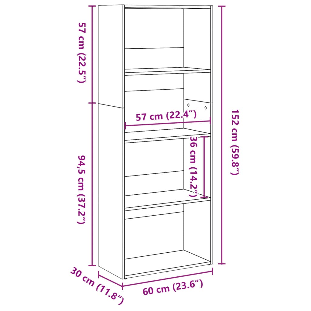 Boekenkast 60X30X Bewerkt Hout Betongrijs