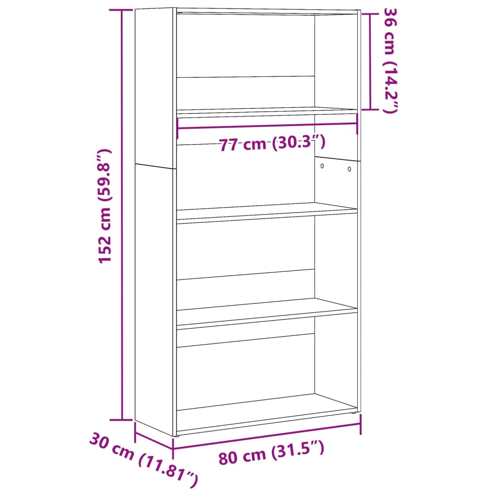 Boekenkast 80X30X Bewerkt Hout Eikenkleurig Grijs Sonoma