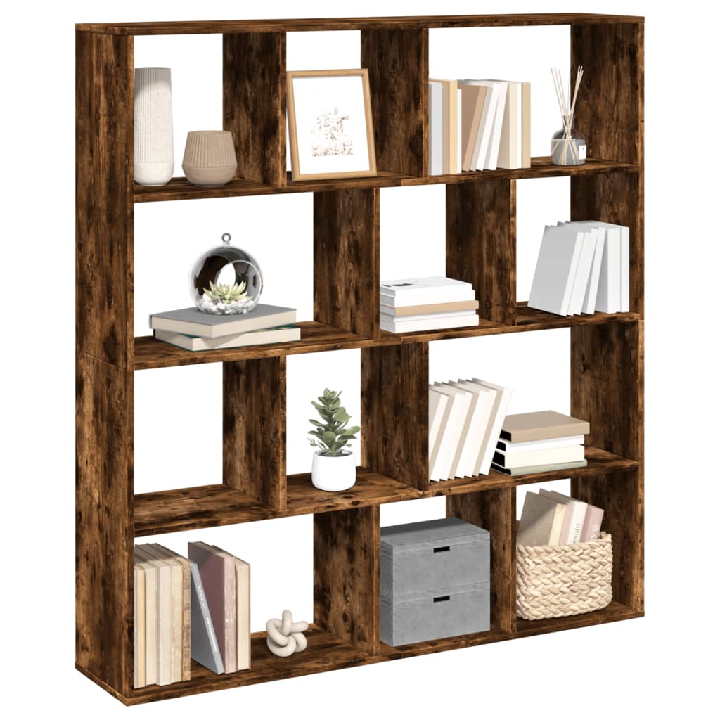 Boekenkast 132X29X141,5 Cm Bewerkt Hout Kleurig Gerookt Eiken