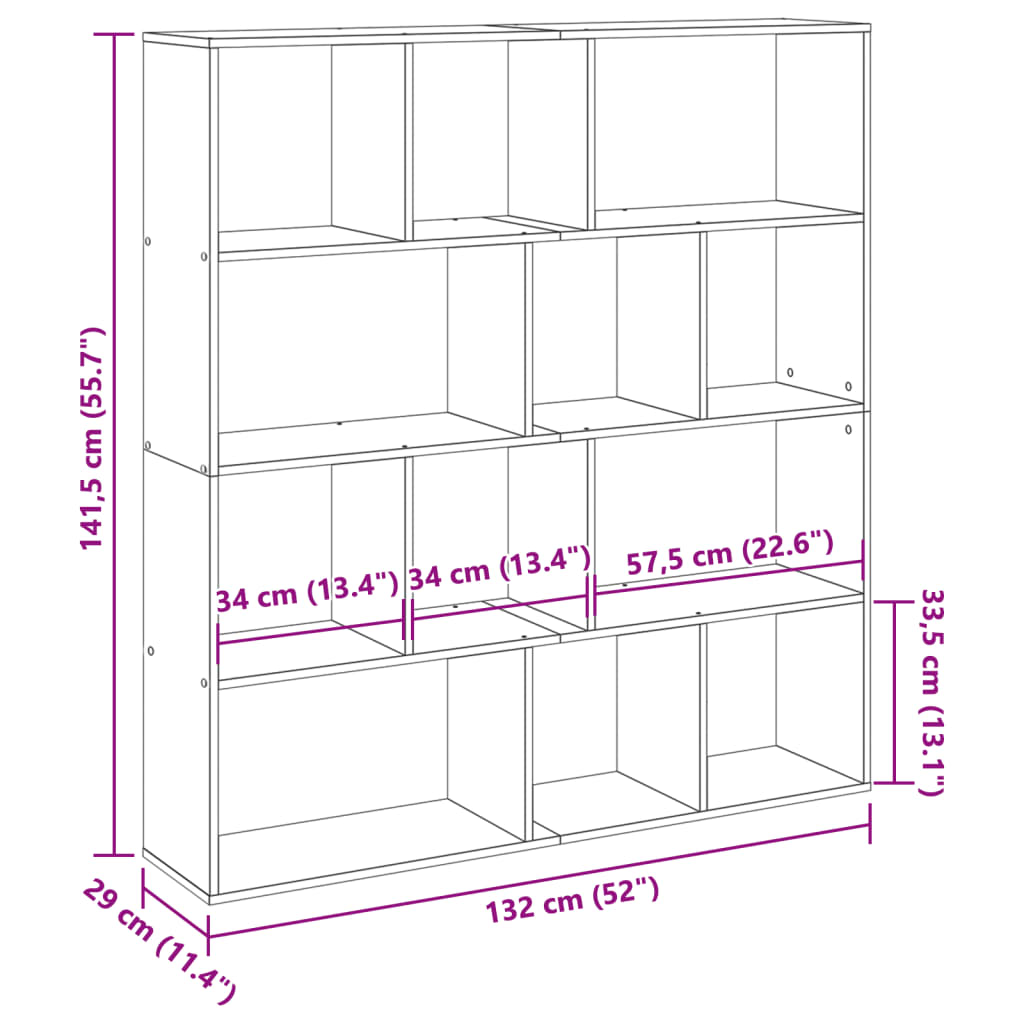 Boekenkast 132X29X141,5 Cm Bewerkt Hout Kleurig Oud Hout