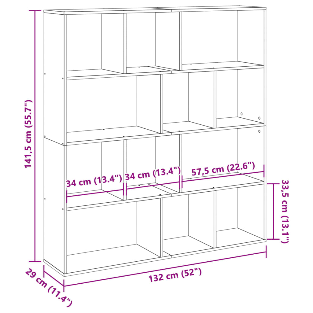 Boekenkast 132X29X141,5 Cm Bewerkt Hout Artisanaal Eikenkleur Artisian Oak