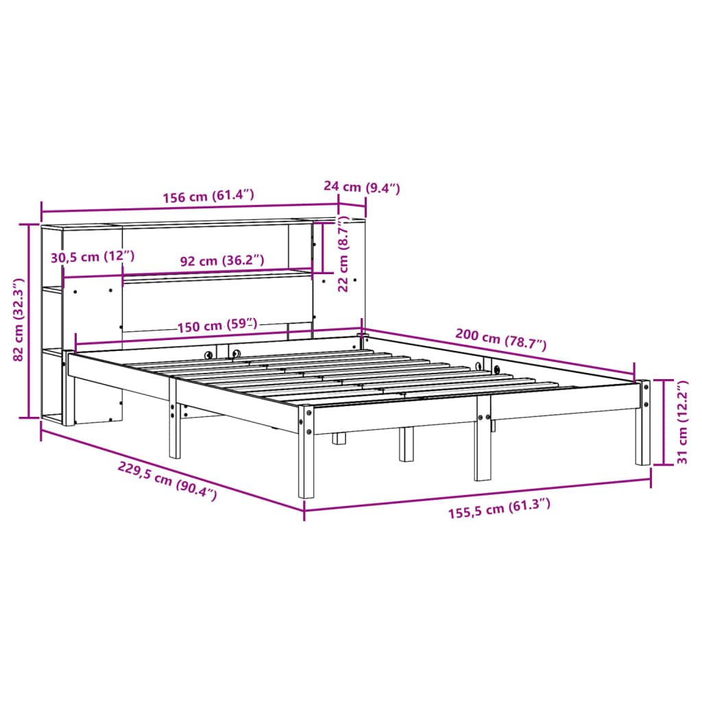 Bed Met Boekenkast Zonder Matras Massief Grenenhout