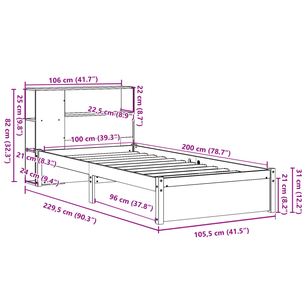 Bed Met Boekenkast Zonder Matras Massief Grenenhout