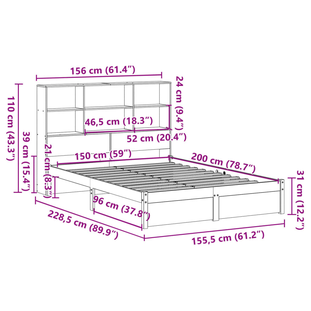 Bed Met Boekenkast Zonder Matras Massief Grenenhout