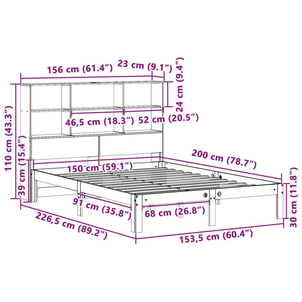 Bed Met Boekenkast Zonder Matras Massief Grenenhout