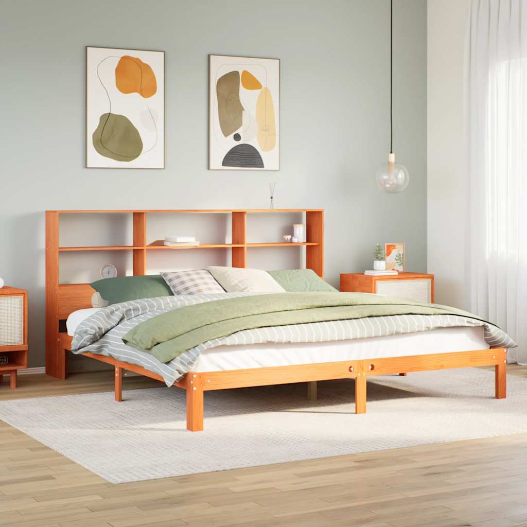 Bed Met Boekenkast Zonder Matras Massief Grenenhout