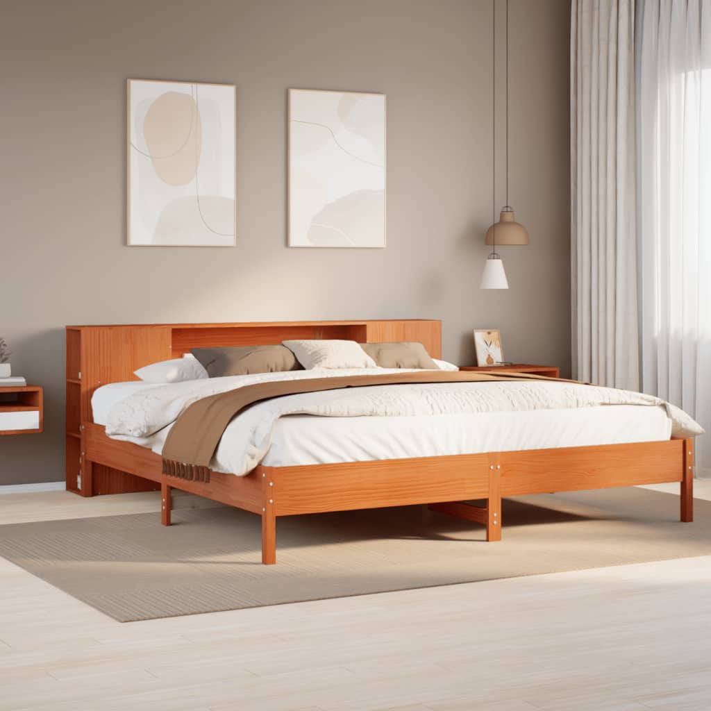 Bed Met Boekenkast Zonder Matras Massief Grenenhout 150X200 Cm