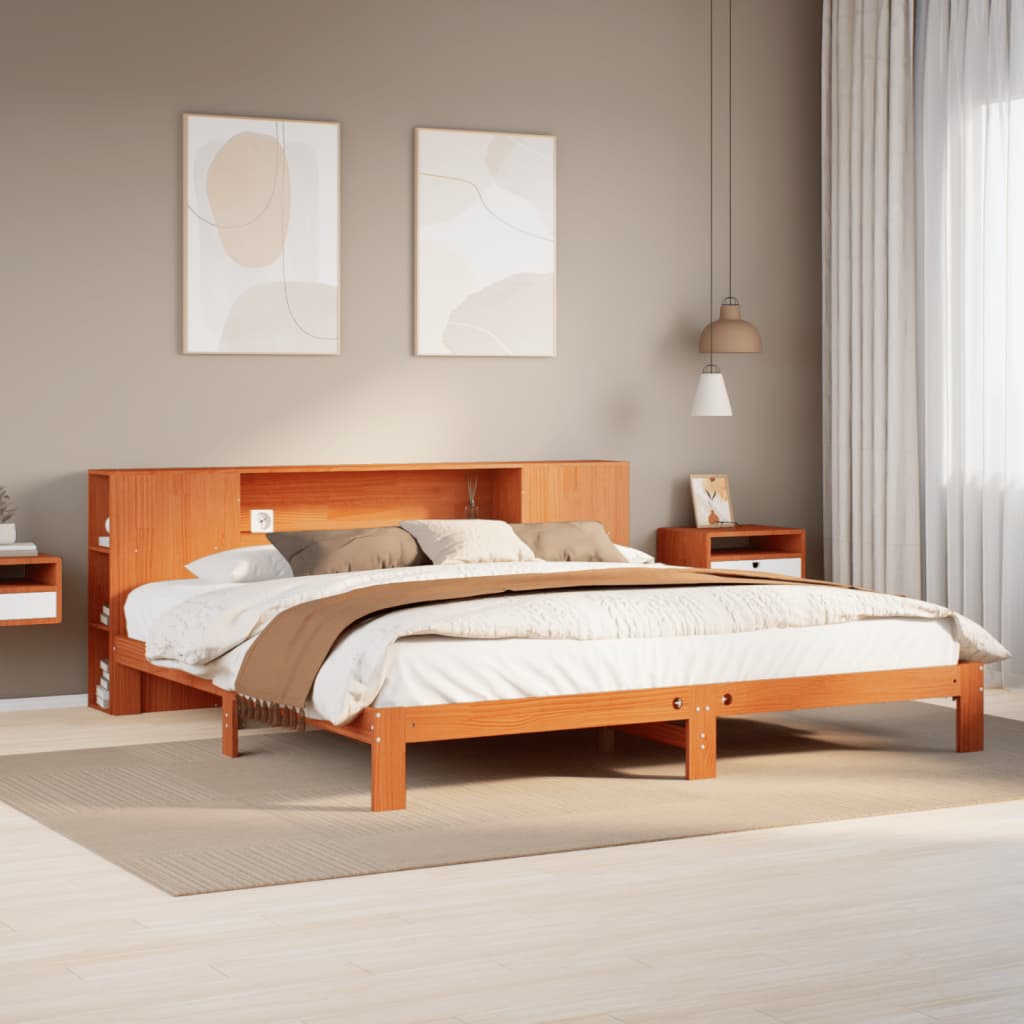 Bed Met Boekenkast Zonder Matras Massief Grenenhout 150X200 Cm