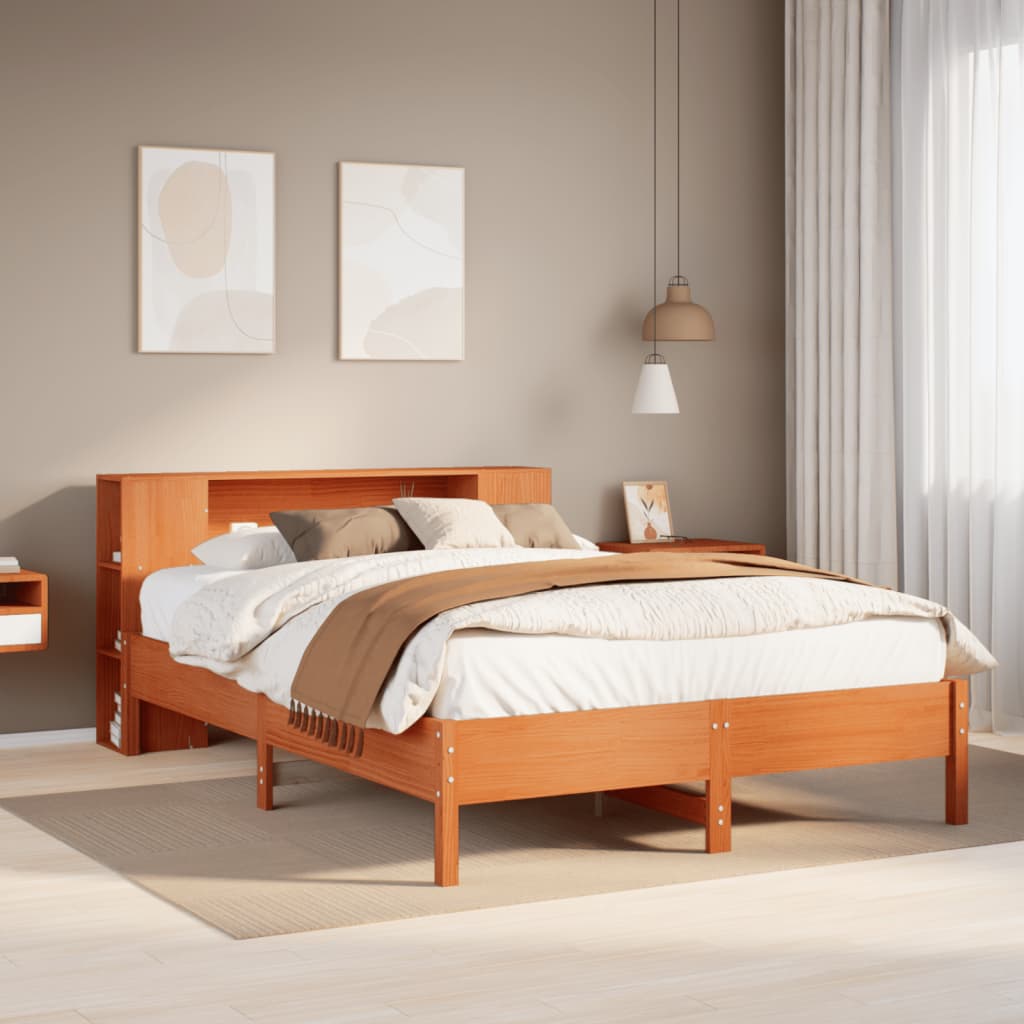 Bed Met Boekenkast Zonder Matras Massief Grenenhout 150X200 Cm