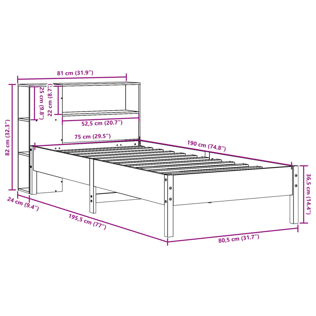 Bed Met Boekenkast Zonder Matras Grenenhout