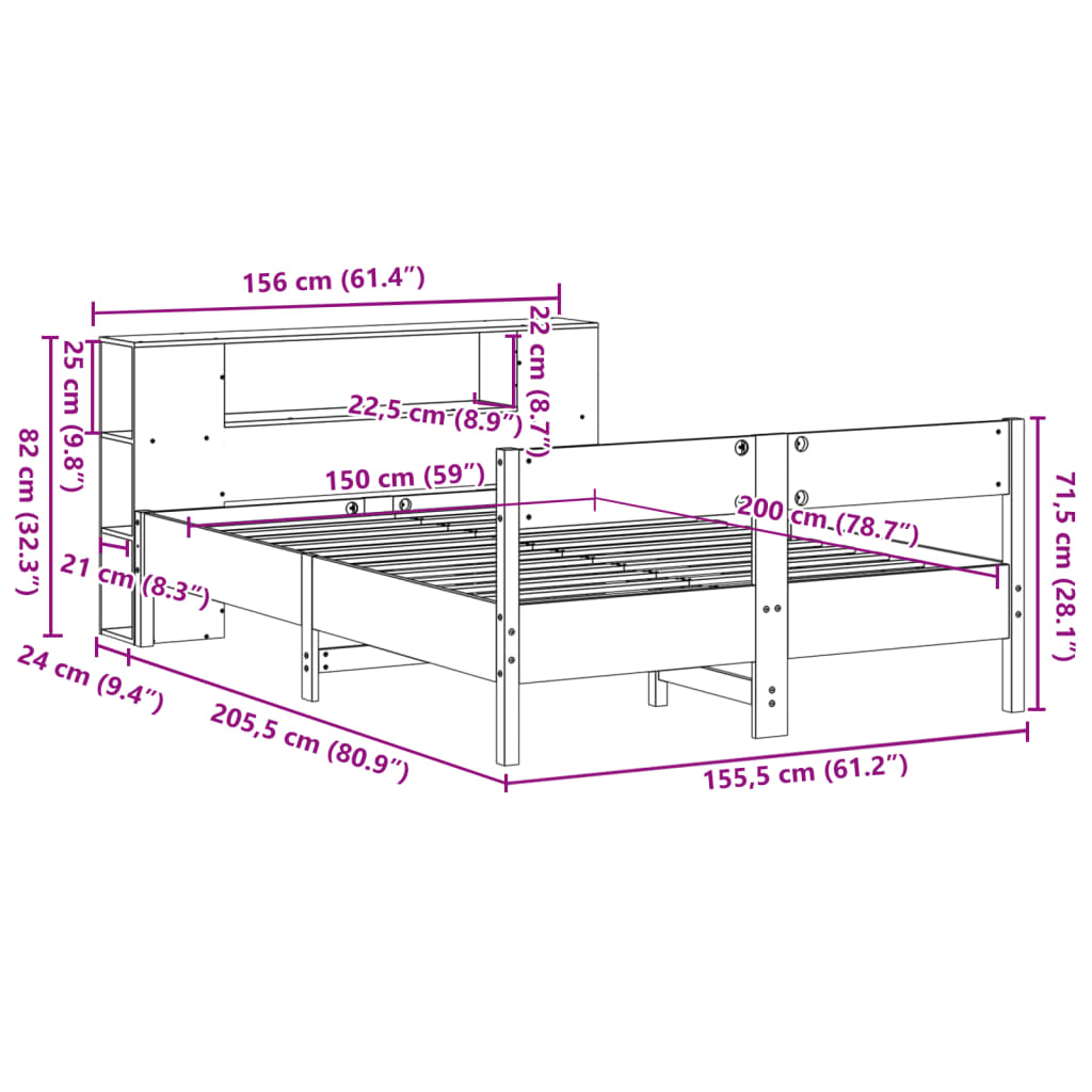 Bed Met Boekenkast Zonder Matras Massief Grenenhout