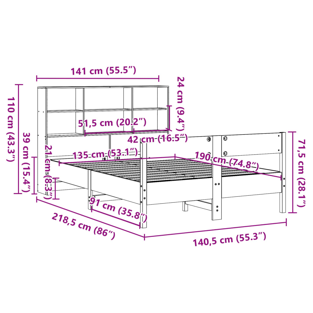 Bed Met Boekenkast Zonder Matras Grenenhout