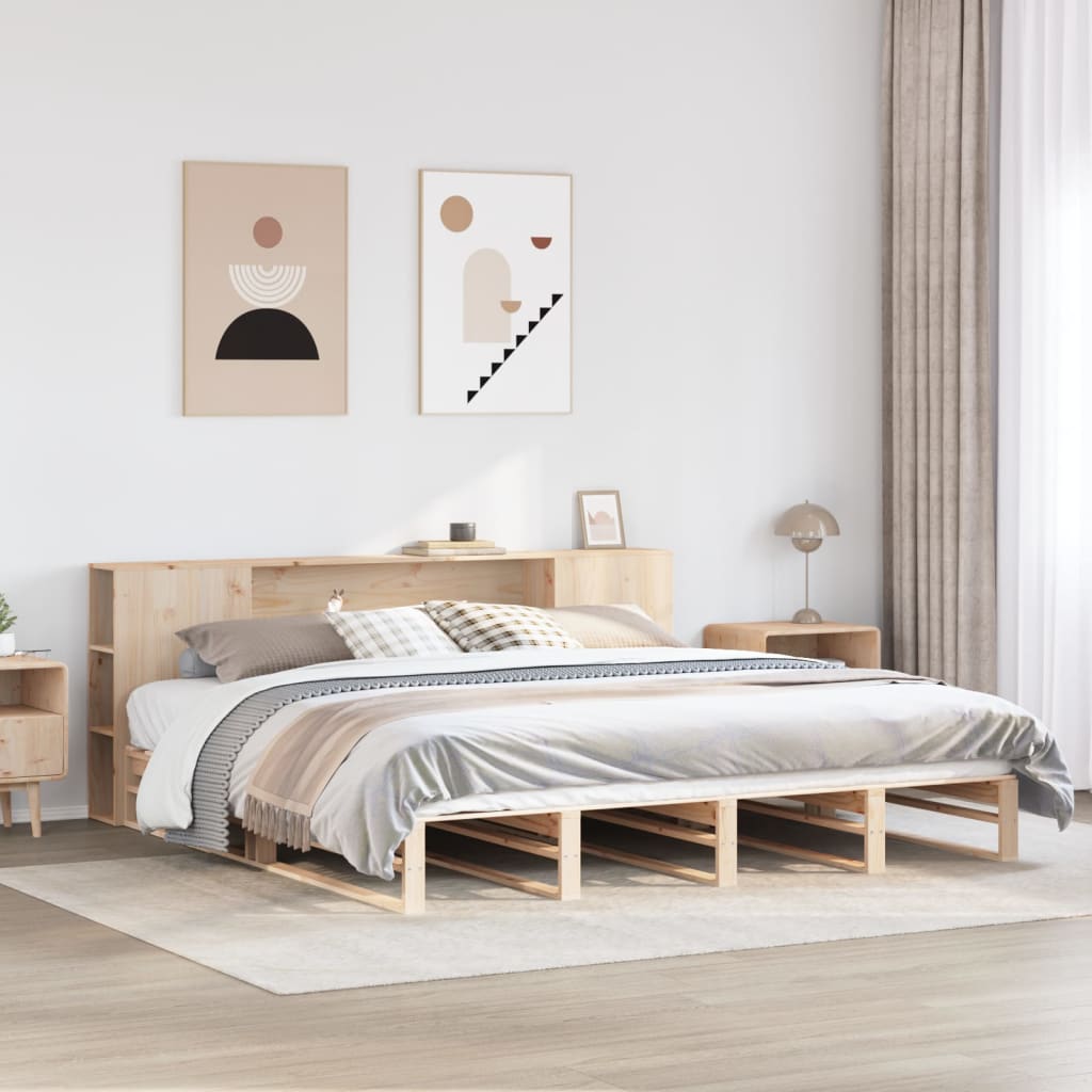 Bed Met Boekenkast Zonder Matras Massief Hout