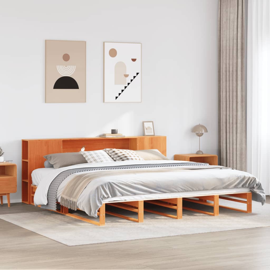 Bed Met Boekenkast Zonder Matras Massief Hout