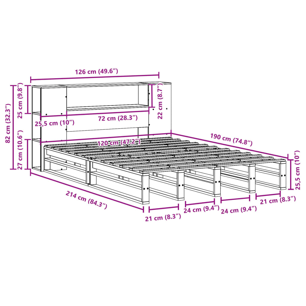 Bed Met Boekenkast Zonder Matras Massief Hout