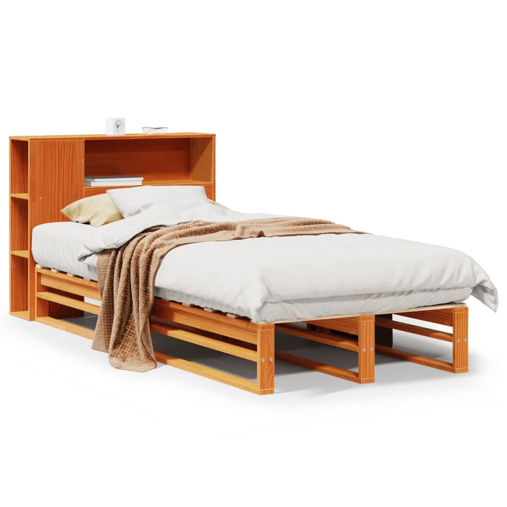 Bed Met Boekenkast Zonder Matras Massief Hout 90X200Cm