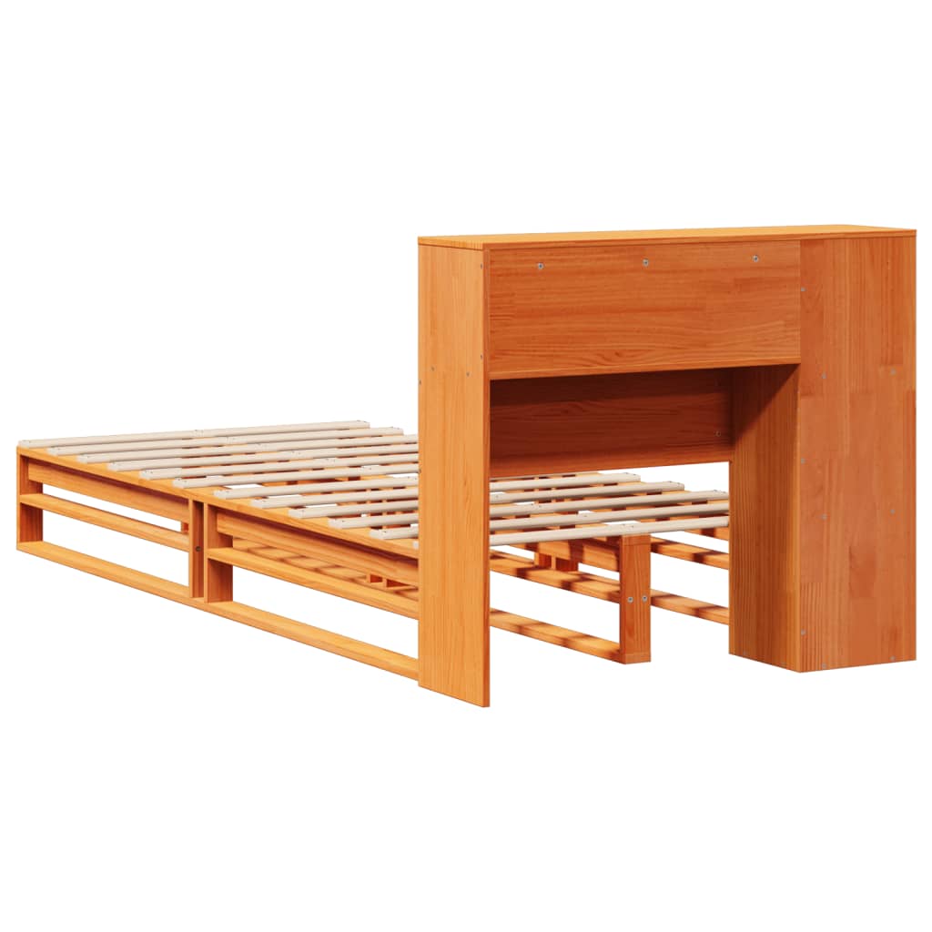 Bed Met Boekenkast Zonder Matras Massief Hout 90X200Cm