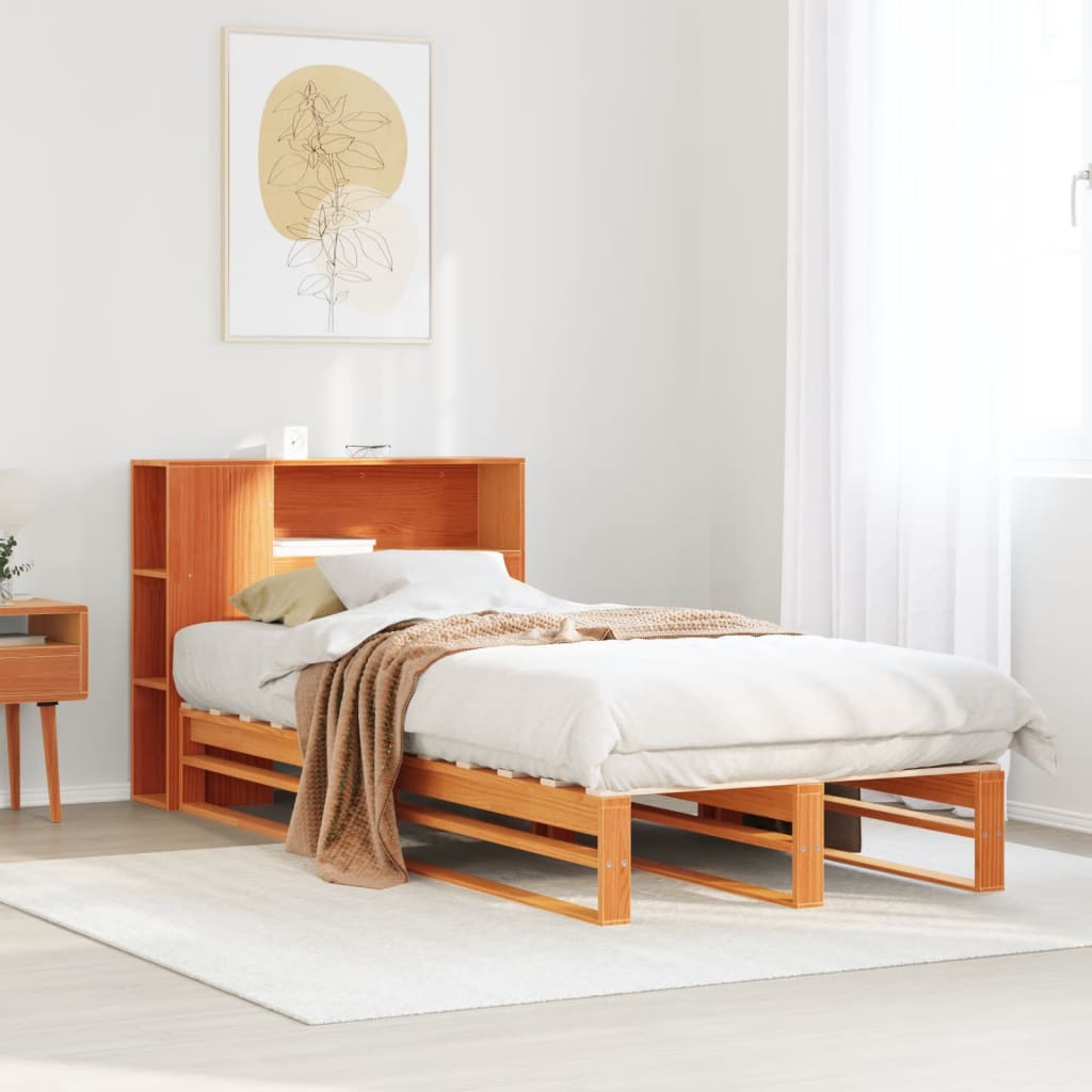 Bed Met Boekenkast Zonder Matras Massief Hout 90X200Cm